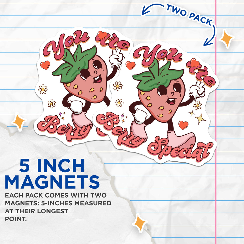 (2 Pack) You are Berry Special Magnets - Retro Strawberry Cartoon - Positive Vibe Decor - Cute Friend Recognition - 5 Inches On Longest Side - Thick Durable Magnet - Made in USA - MAG37717