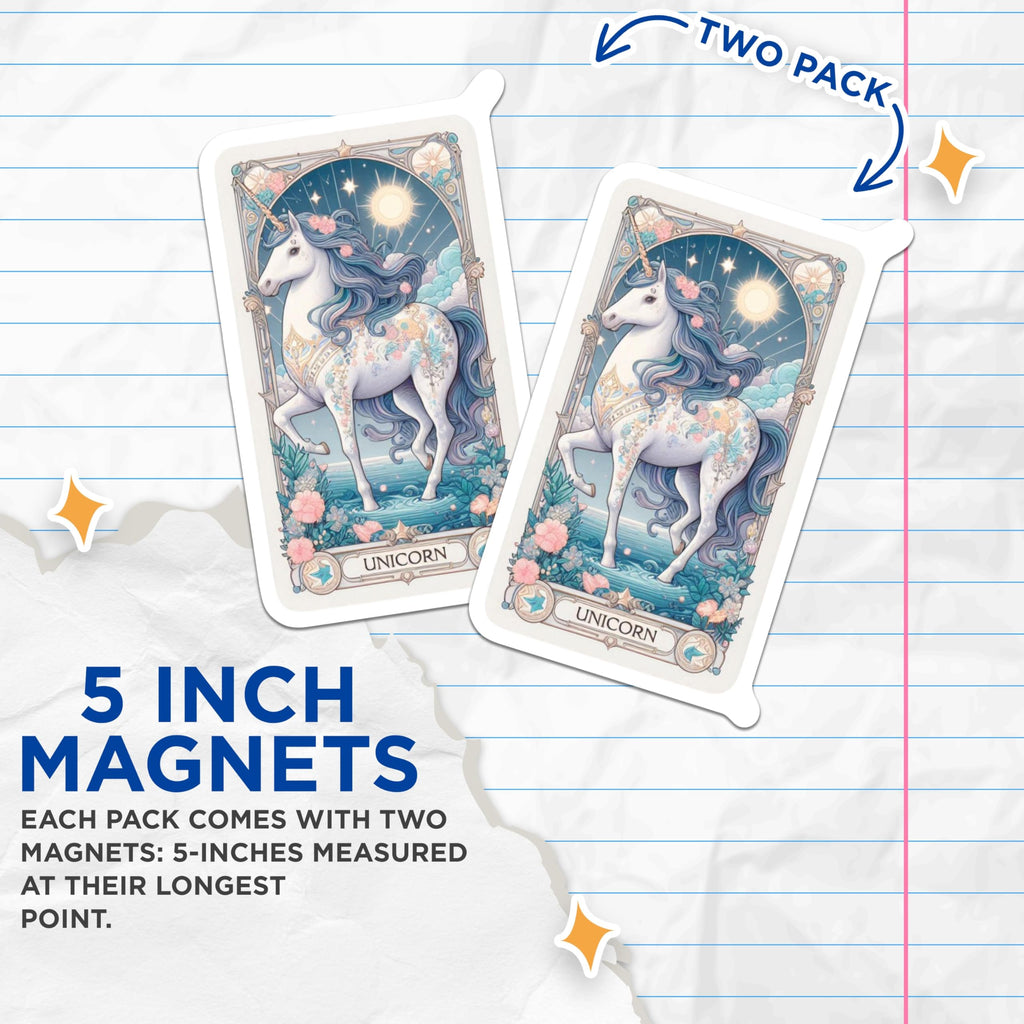 (2 Pack) Unicorn Magnets - Fantasy Art Decor - Mythical Creature Aesthetic - Celestial Ocean Design - 5 Inches On Longest Side - Thick Durable Magnet - Made in USA - MAG22894
