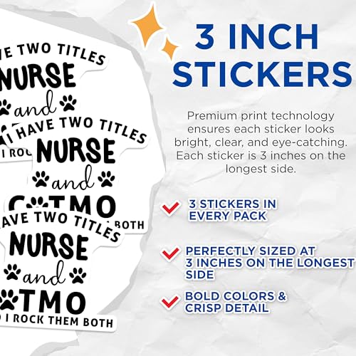 (3 Pack) Nurse Cat Mom Decals - I Rock Them Both - Cat Lover Nurse - 3 Inches On Longest Side - Easy Peel & Apply - Made in USA - 3MCS2868