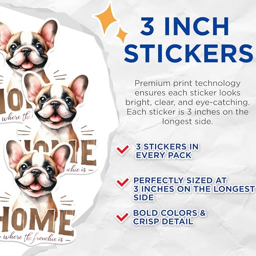 (3 Pack) French Bulldog Decals - Frenchie Home Decor - Dog Breed Stickers - 3 Inches On Longest Side - Easy Peel & Apply - Made in USA - 3MCS0887