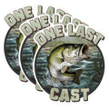 (3 Pack) Bass Fishing Decals - One Last Cast - Laptop Decal - 3 Inches On Longest Side - Easy Peel & Apply - Made in USA - 3MCS0954