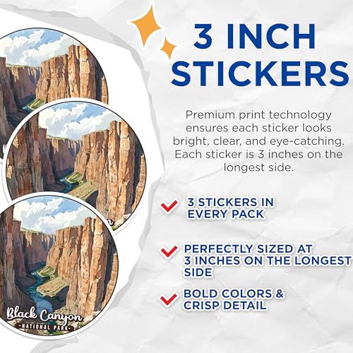(3 Pack) Black Canyon Decals - National Park Art - Laptop Decals - 3 Inches On Longest Side - Easy Peel & Apply - Made in USA - 3MCS0501