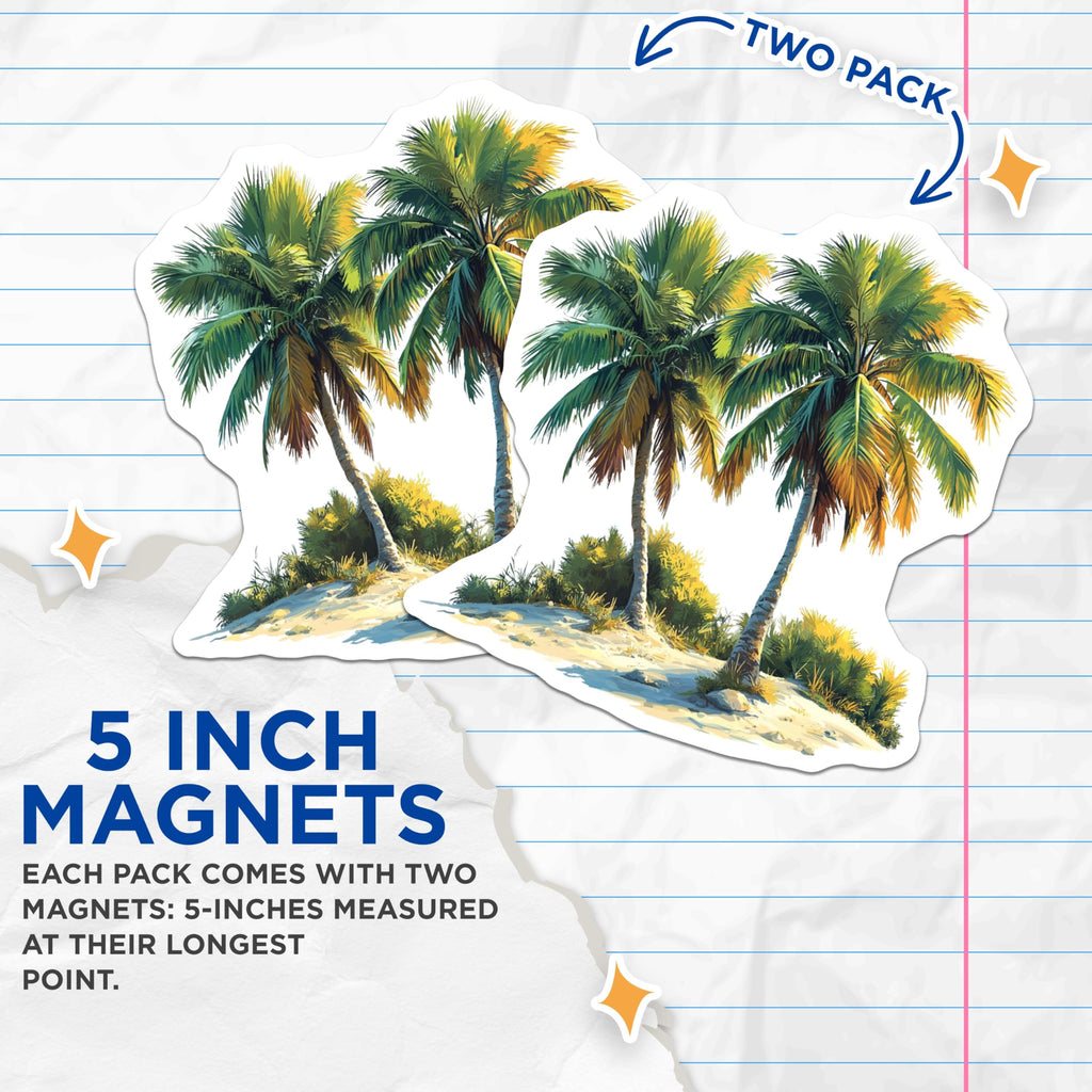 (2 Pack) Palm Tree Magnets - Tropical Beach Decor - Island Life Souvenirs - 5 Inches On Longest Side - Thick Durable Magnet - Made in USA - MAG28704