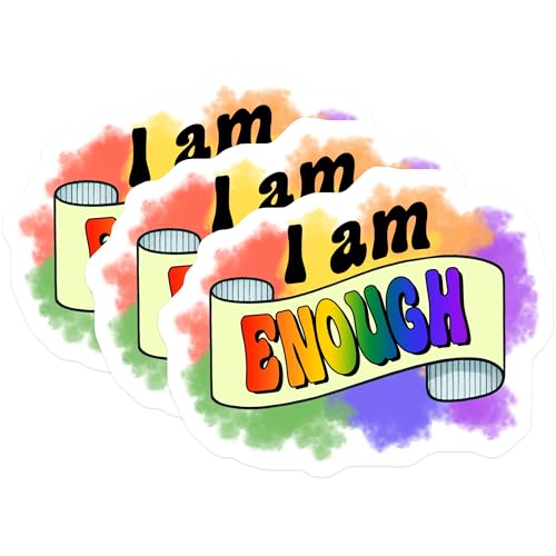 (3 Pack) I Am Enough Decals - Motivational Quote - Rainbow Art Decals - 3 Inches On Longest Side - Easy Peel & Apply - Made in USA - 3MCS7054