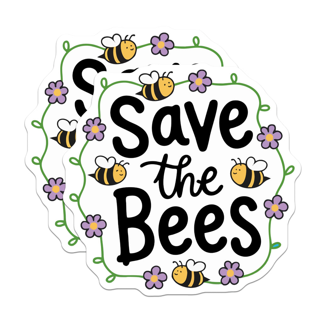 (2 Pack) Save the Bees Magnets - Bee Conservation Decor - Floral Insect Garden Art - Environmental Awareness - 5 Inches On Longest Side - Thick Durable Magnet - Made in USA - MAG22596