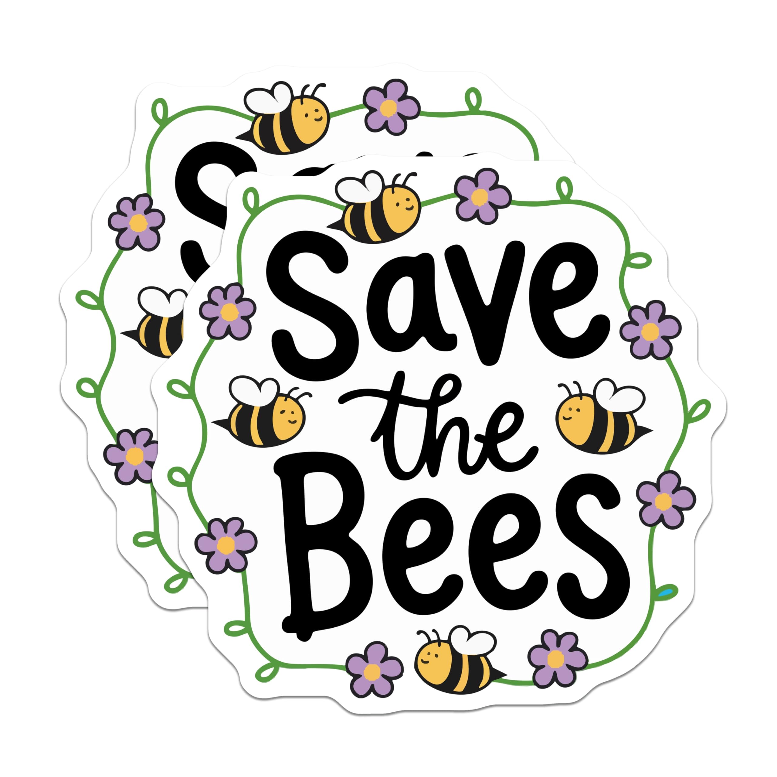 (2 Pack) Save the Bees Magnets - Bee Conservation Decor - Floral Insect Garden Art - Environmental Awareness - 5 Inches On Longest Side - Thick Durable Magnet - Made in USA - MAG22596