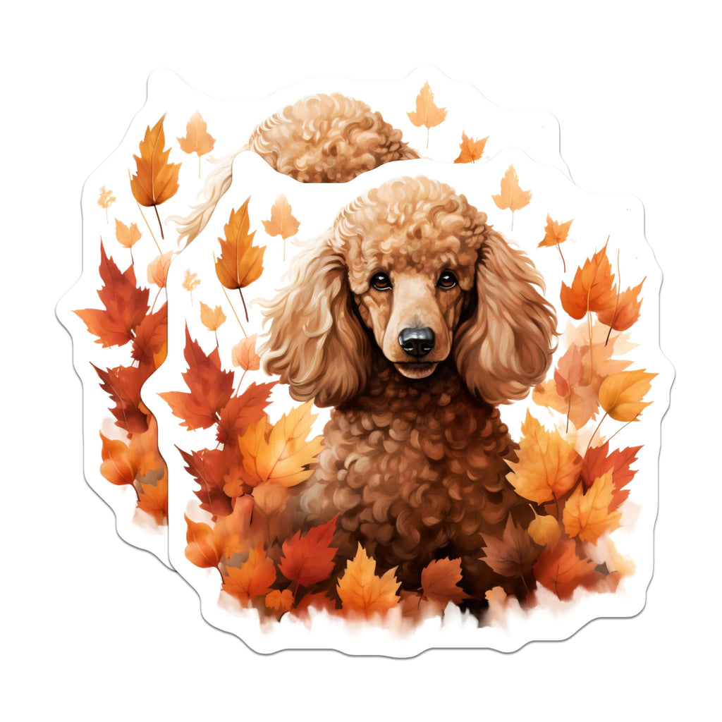(2 Pack) Red Poodle Magnets - Autumn Dog Lover Decor - Fall Leaves Pet Parent Accessories - 5 Inches On Longest Side - Thick Durable Magnet - Made in USA - MAG29598