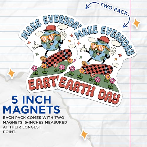 (2 Pack) Make Everyday Earth Day Magnets Magnets - Fun Earth Design - Environmental Awareness - 5" On Longest Side - Made in USA - Sticks to Refrigerators & Metal Surfaces - MAG8722