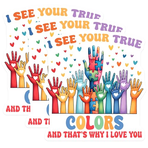 (3 Pack) Autism Awareness Decals - True Colors Puzzle - Hands with Hearts Laptop Decal - 3 Inches On Longest Side - Easy Peel & Apply - Made in USA - 3MCS1985