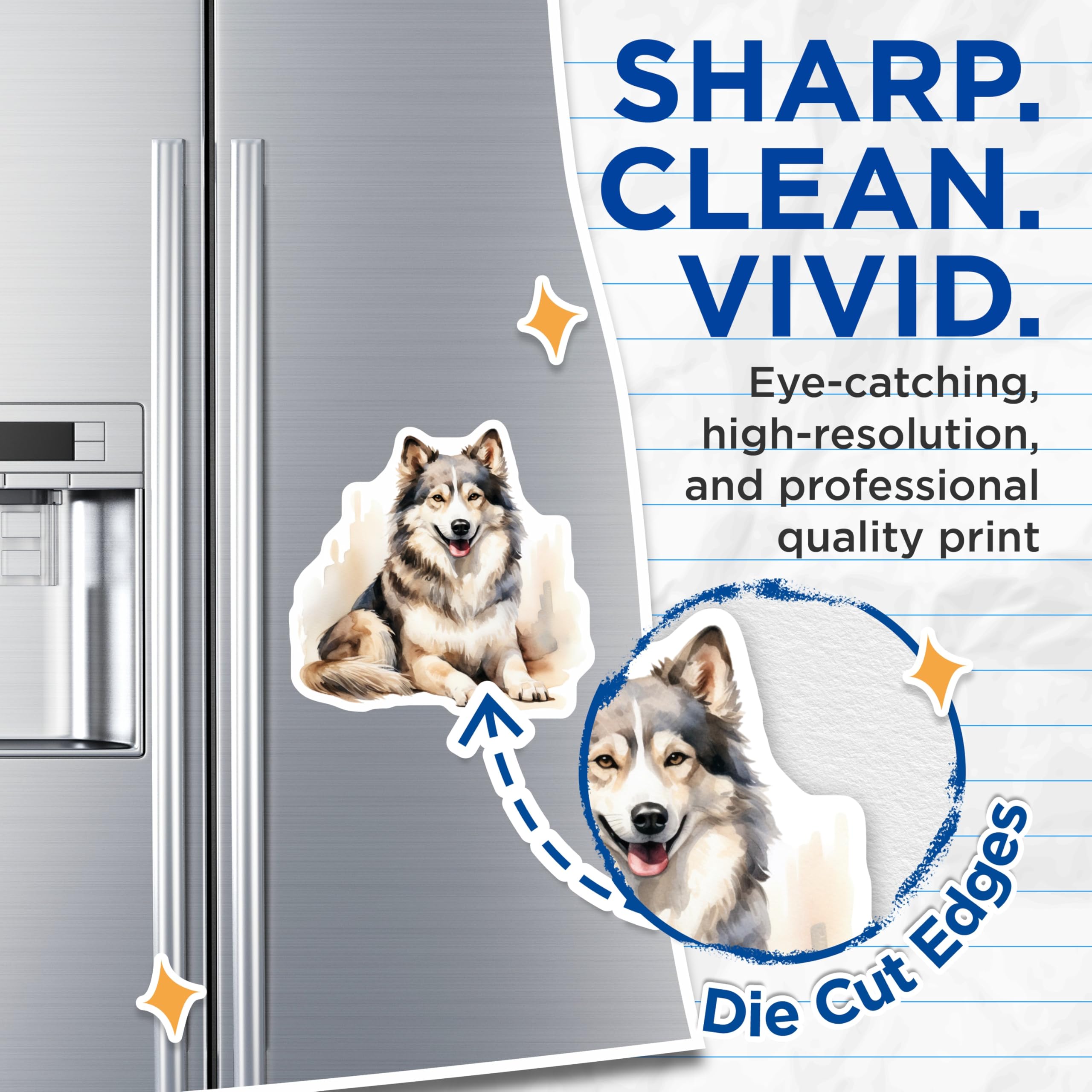 (2 Pack) Siberian Husky Magnets - Watercolor Dog Art - Pet Animal Fridge Decor - Canine Lover Collectible - 5 Inches On Longest Side - Thick Durable Magnet - Made in USA - MAG24784