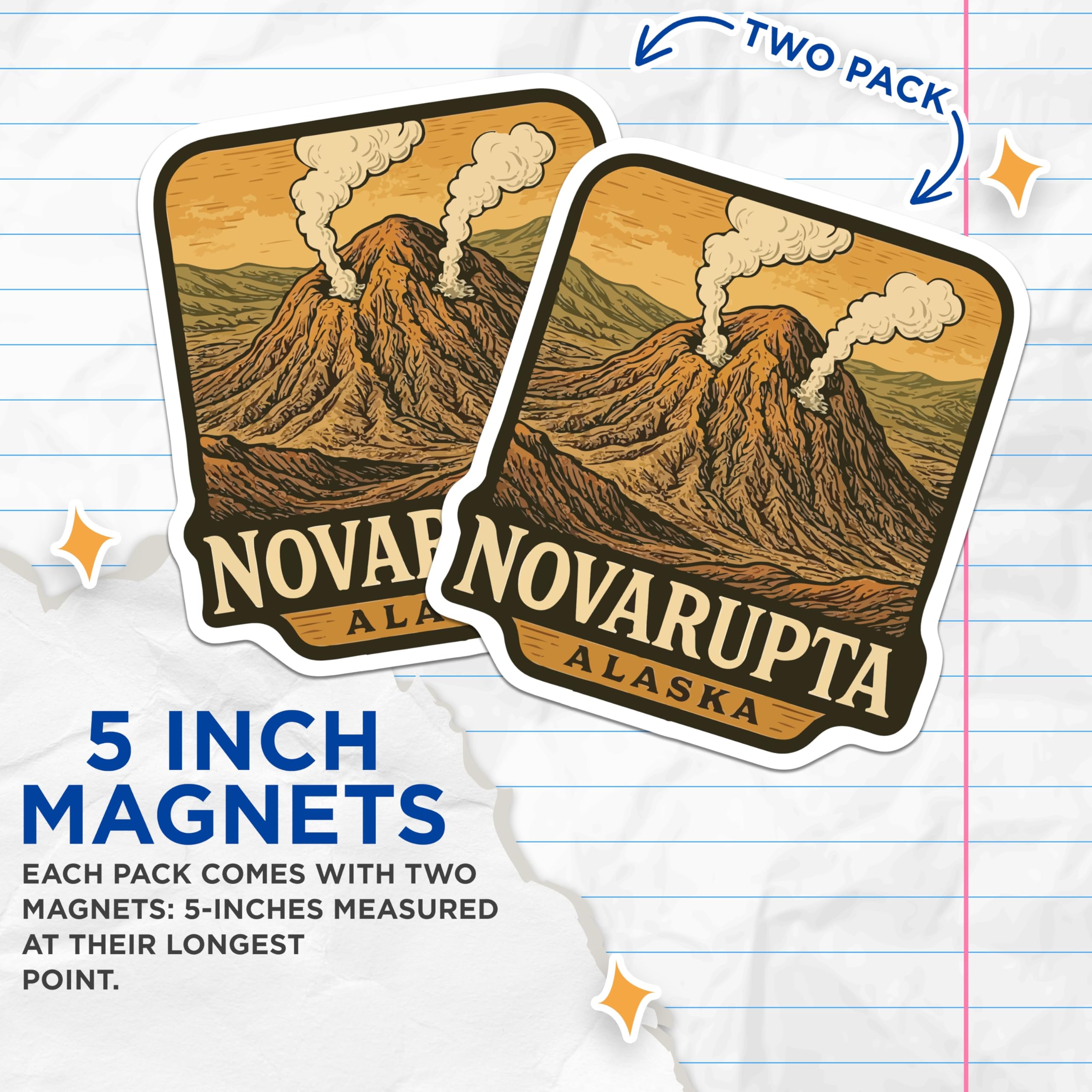 (2 Pack) Novarupta Alaska Magnets - Volcano Eruption Art - Alaskan Landscape Souvenir - 5 Inches On Longest Side - Thick Durable Magnet - Made in USA - MAG19999