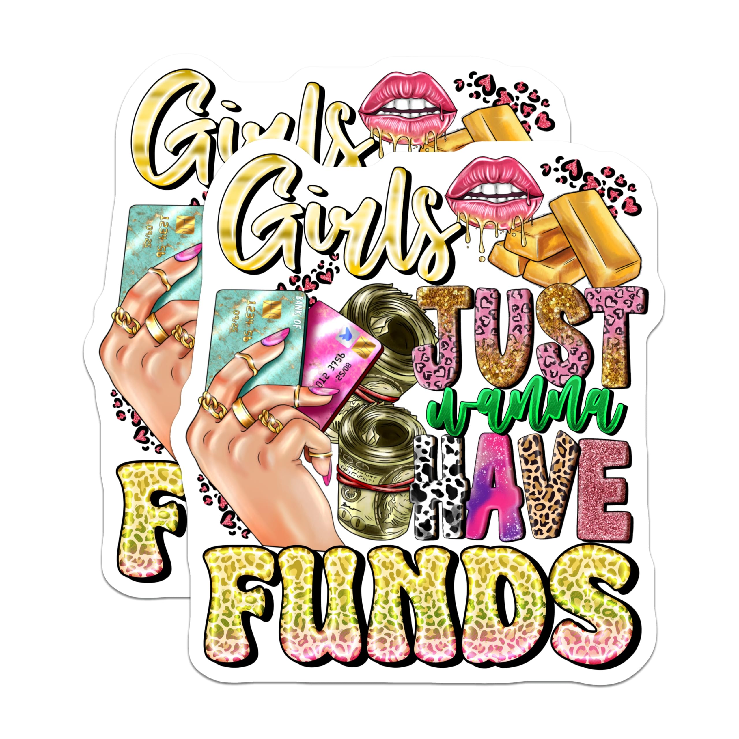 (2 Pack) Girls Just Wanna Have Funds Magnets - Sassy Boss Babe Decor - Financial Freedom Motivation - 5 Inches On Longest Side - Thick Durable Magnet - Made in USA - MAG30884