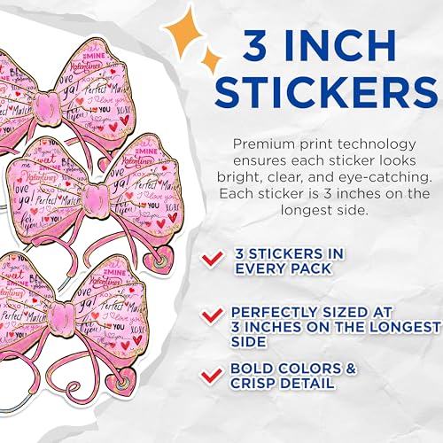 (3 Pack) Nurse Decals - Valentine's Day Decal - Heart Stethoscope Decals - 3 Inches On Longest Side - Easy Peel & Apply - Made in USA - 3MCS1661