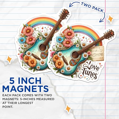 (2 Pack) Floral Guitar Magnets Magnets - Love Tunes Decor - Musical Art Decoration - 5" On Longest Side - Made in USA - Sticks to Refrigerators & Metal Surfaces - MAG8851