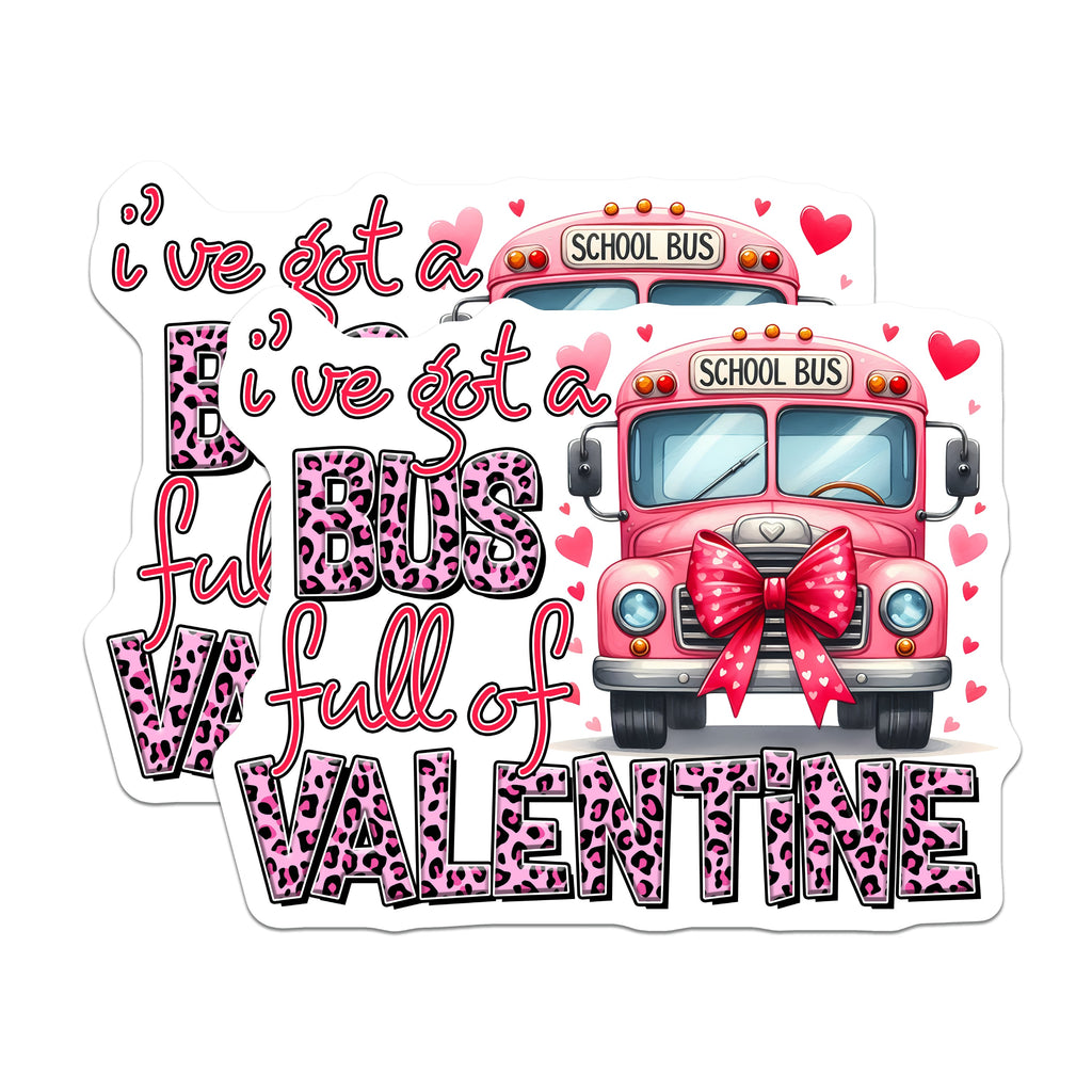 (2 Pack) Valentine School Bus Magnets - Cute Teacher Appreciation Gift - February Classroom Decor - 5 Inches On Longest Side - Thick Durable Magnet - Made in USA - MAG37352