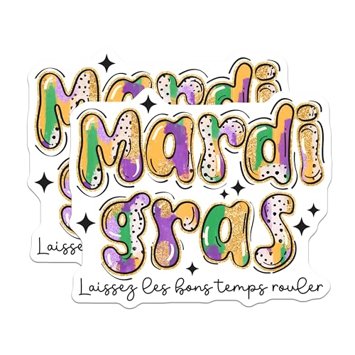 (2 Pack) Mardi Gras Stickers - Laissez Les Bon Temps Rouler - Festive Celebration - New Orleans Decor - 5" On Longest Side - Sticks to Smooth Flat Surfaces - Made in USA - BMCS6378