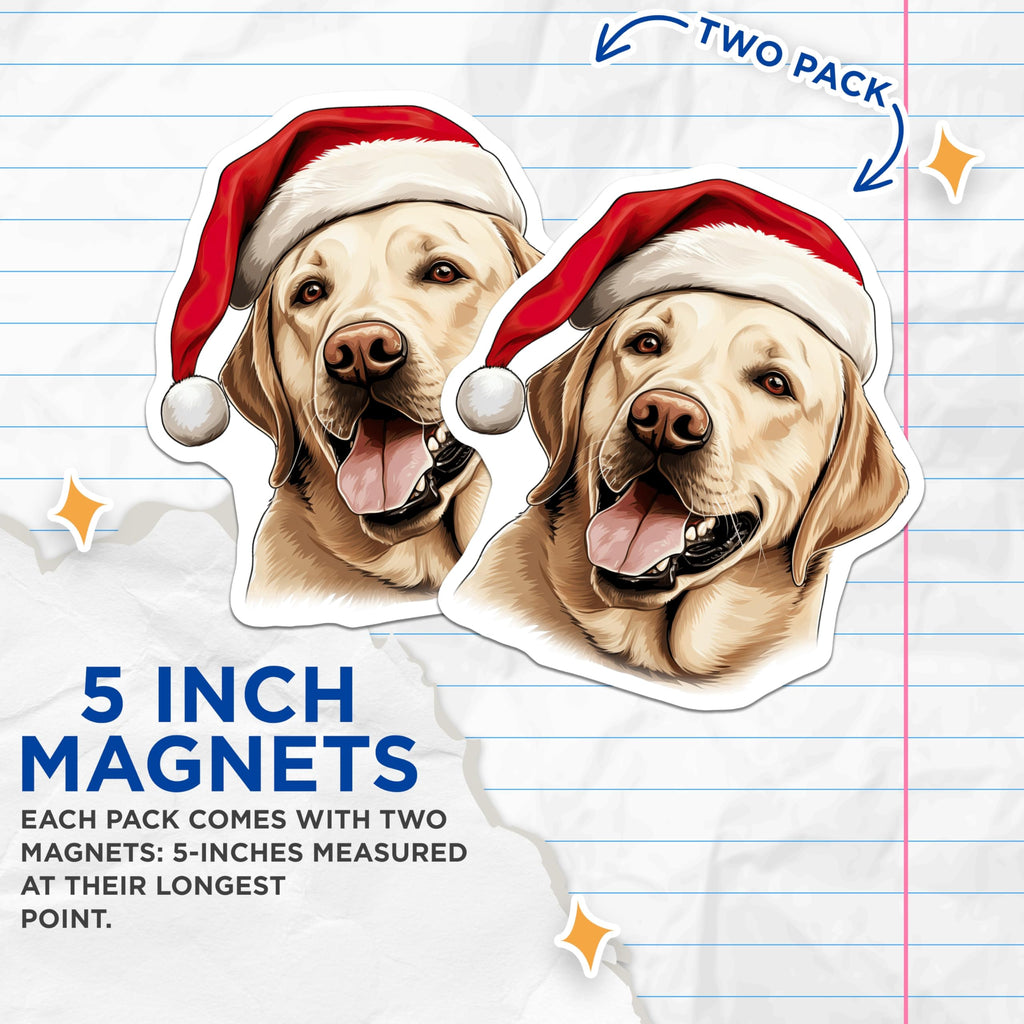 (2 Pack) Christmas Labrador Magnets - Santa Hat Dog Decor - Holiday Pet Refrigerator Locker - 5 Inches On Longest Side - Thick Durable Magnet - Made in USA - MAG27358
