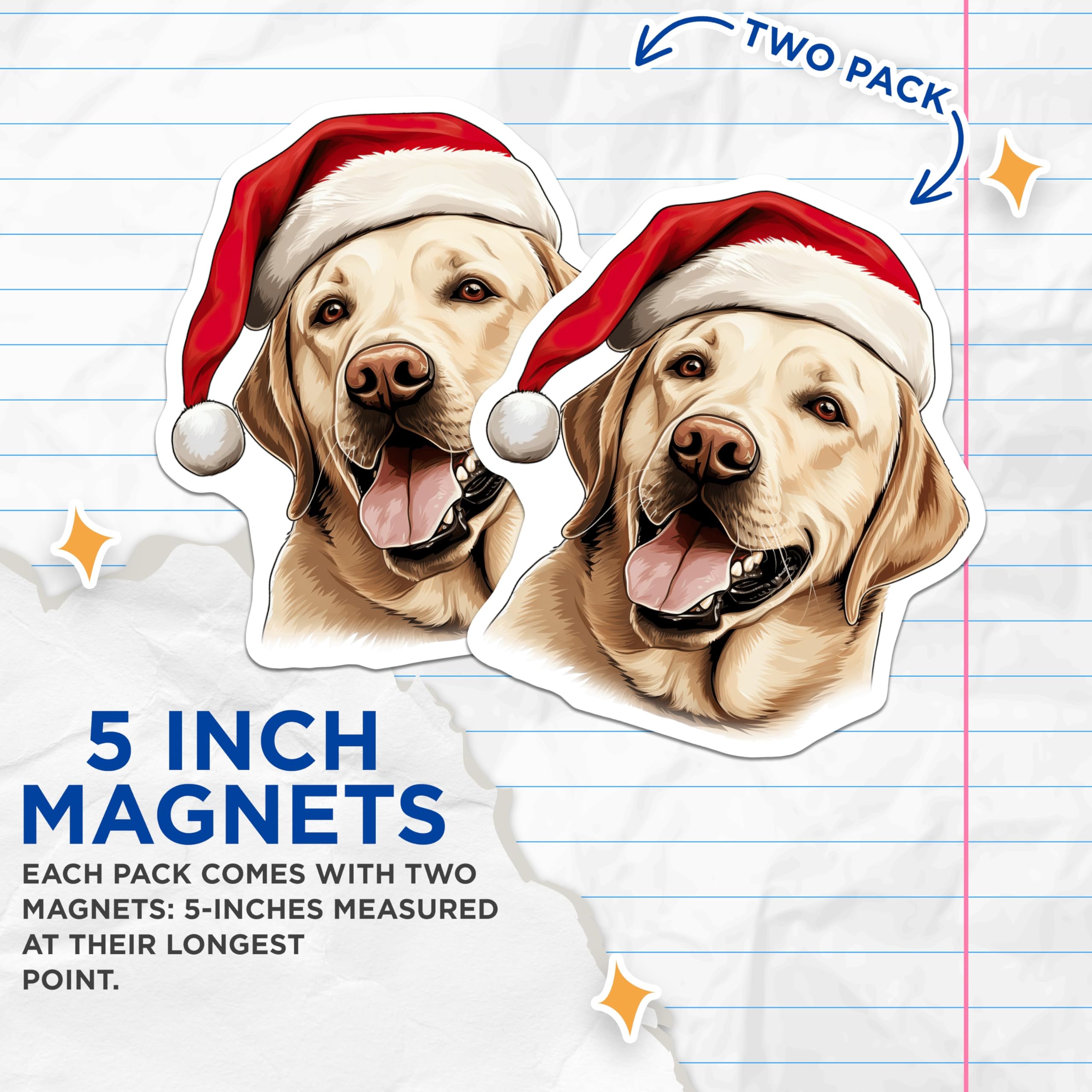 (2 Pack) Christmas Labrador Magnets - Santa Hat Dog Decor - Holiday Pet Refrigerator Locker - 5 Inches On Longest Side - Thick Durable Magnet - Made in USA - MAG27358