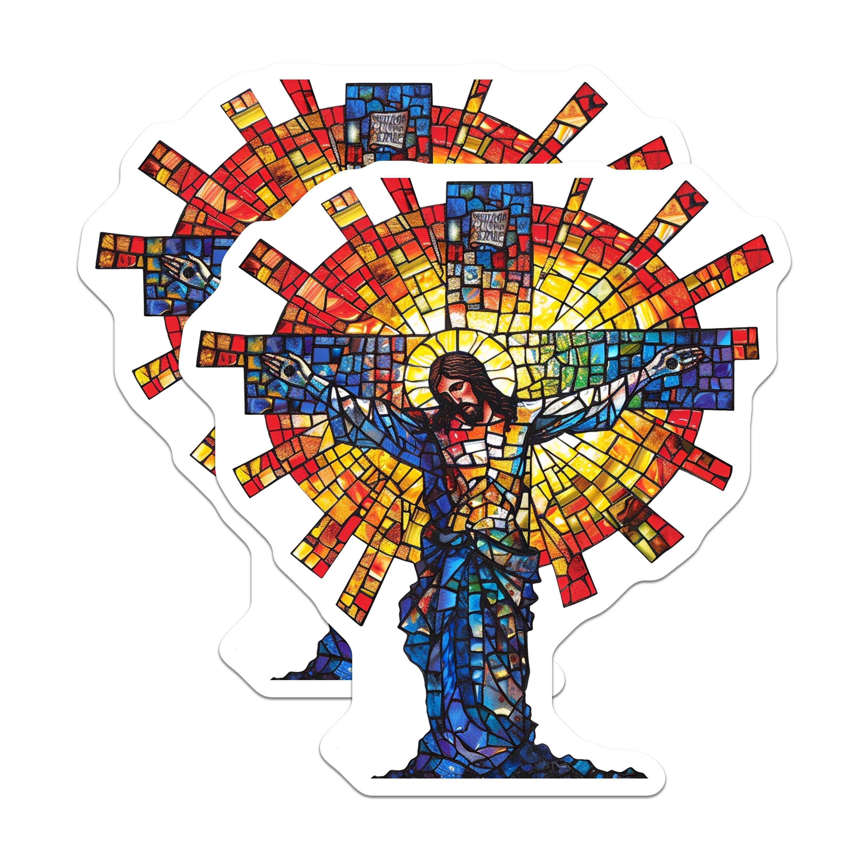 (2 Pack) Jesus Crucifix Stained Glass Magnets - Christian Art Decor - Religious Refrigerator Magnets - 5 Inches On Longest Side - Thick Durable Magnet - Made in USA - MAG38147