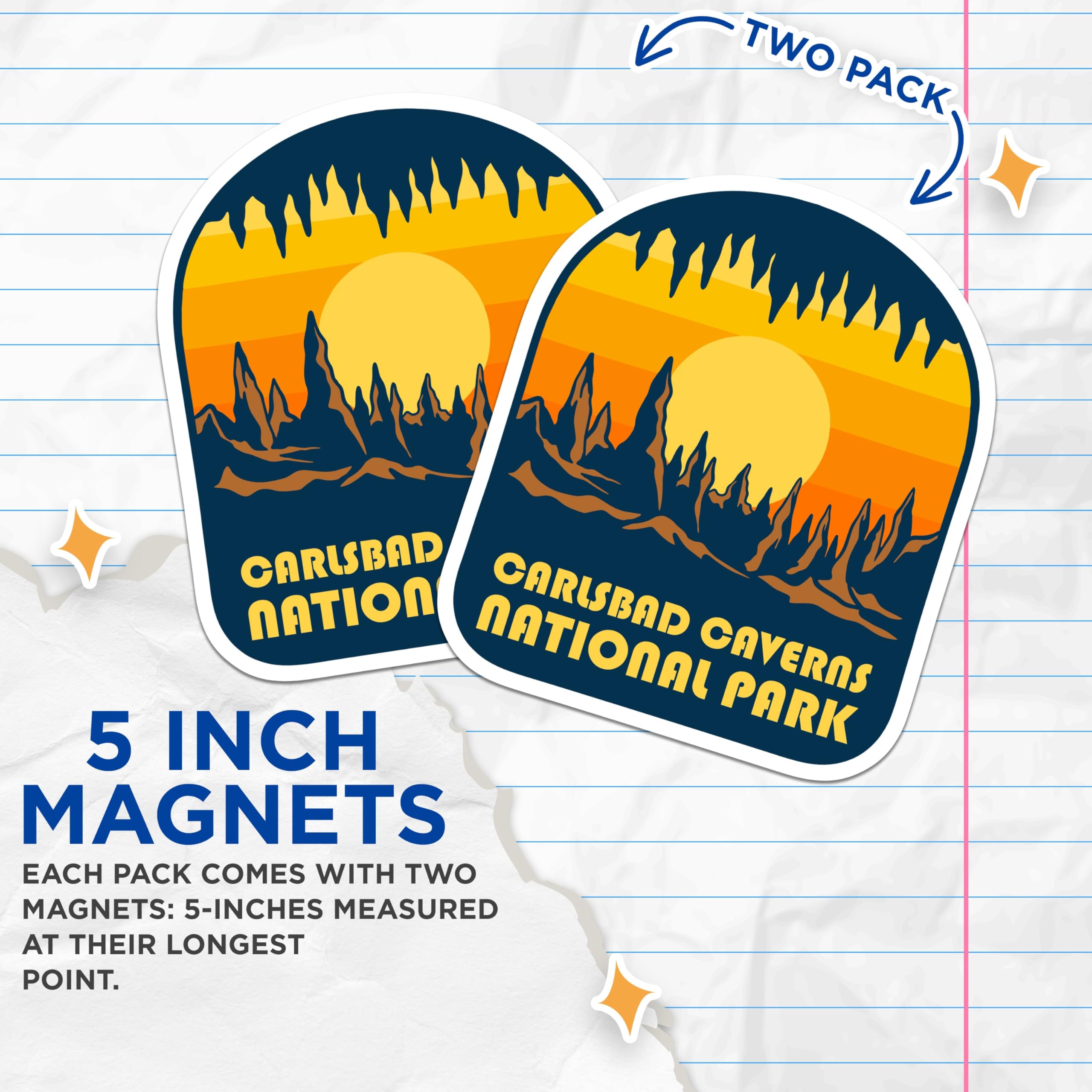 (2 Pack) Carlsbad Caverns Magnets - National Park Travel - Souvenir Refrigerator Decor - 5" On Longest Side - Premium Magnet - for Cars, Refrigerators, Toolboxes, Lockers - Made in USA - MAG17606