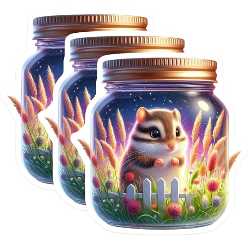 (3 Pack) Hamster Decals - Cute Animal Stickers - Fantasy Jar Decals - 3 Inches On Longest Side - Easy Peel & Apply - Made in USA - 3MCS8120