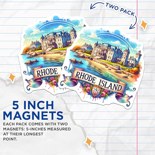 (2 Pack) Rhode Island Magnets - State Landmark Magnet - Vacation Souvenir - Scenic Travel Keepsake - East Coast Decor - 5" On Longest Side - for Cars, Fridges, Toolboxes - Made in USA - MAG6792