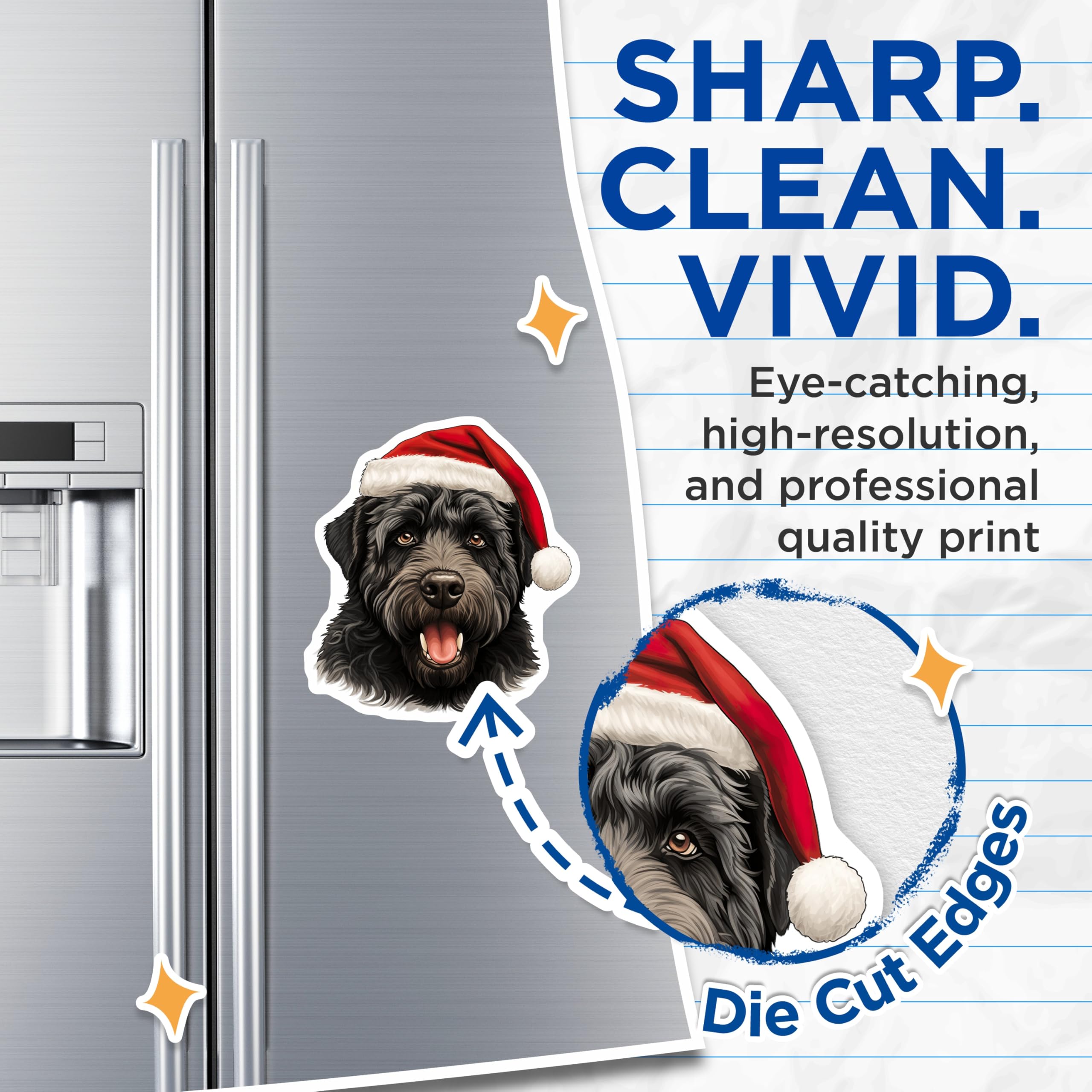 (2 Pack) Black Dog Santa Hat Magnets - Christmas Pet Lover - Holiday Decor - Xmas Dog Lover Idea - 5 Inches On Longest Side - Thick Durable Magnet - Made in USA - MAG29979
