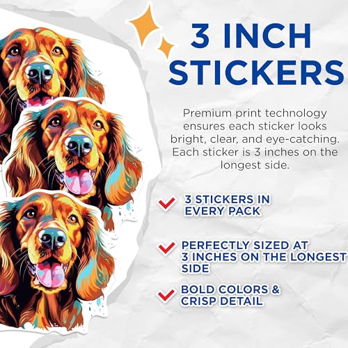 (3 Pack) Irish Setter Decals - Dog Laptop Decal - Colorful Dog Stickers - 3 Inches On Longest Side - Easy Peel & Apply - Made in USA - 3MCS0753