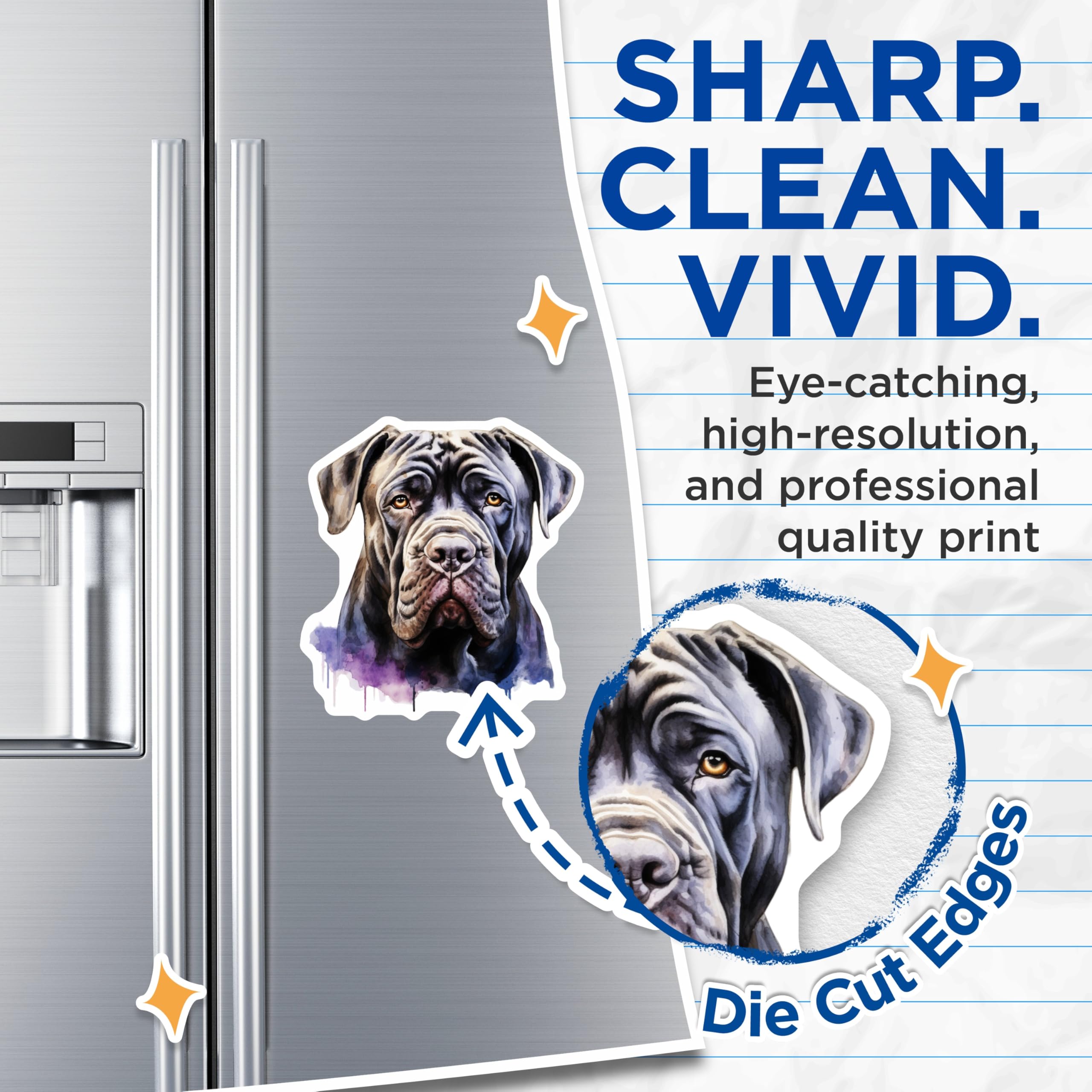 (2 Pack) Neo Mastiff Magnets - Watercolor Dog Art - Majestic Large Breed Pet Lover - Dog Parent Home Decor - 5 Inches On Longest Side - Thick Durable Magnet - Made in USA - MAG29742