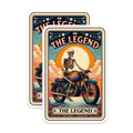(2 Pack) The Legend Skeleton Motorcycle Stickers - Biker Stickers - Skull Art Stickers - 5" On Longest Side - Sticks to Smooth Flat Surfaces - Made in USA - BMCS5446