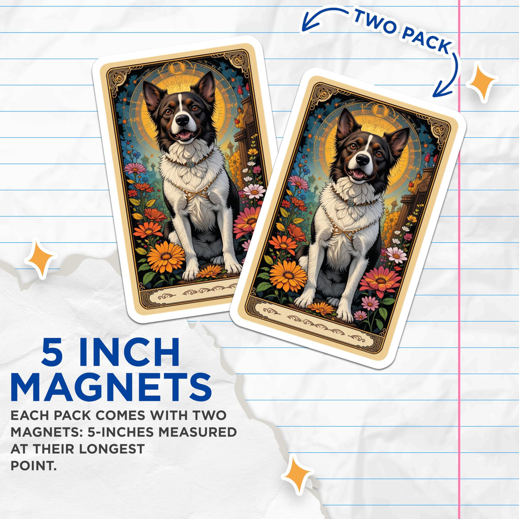 (2 Pack) Border Collie Magnets - Tarot Card Art Dog - Floral Pet Refrigerator Decor - 5 Inches On Longest Side - Thick Durable Magnet - Made in USA - MAG22335