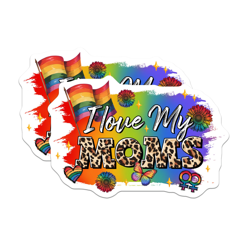(2 Pack) I Love My Moms Magnets - Rainbow LGBTQ Family - Mothers Day Pride Decor - 5 Inches On Longest Side - Thick Durable Magnet - Made in USA - MAG37295