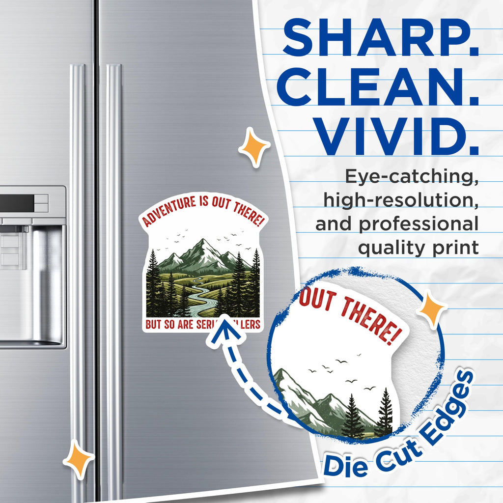 (2 Pack) Adventure Awaits Magnets - Funny Outdoor Humor - Cautionary Magnet - 5" On Longest Side - Premium Magnet - for Cars, Refrigerators, Toolboxes, Lockers - Made in USA - MAG15601