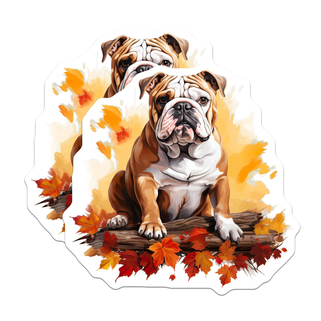 (2 Pack) English Bulldog Magnets - Charming Fall Autumn Dog Art - Pet Lover Refrigerator Accessories - Cute Canine Decor - 5 Inches On Longest Side - Thick Durable Magnet - Made in USA - MAG24700
