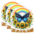 (3 Pack) Butterfly Rainbow Decals - Sunflower Art Sticker - Live Life Bloom Stickers - 3 Inches On Longest Side - Easy Peel & Apply - Made in USA - 3MCS8508