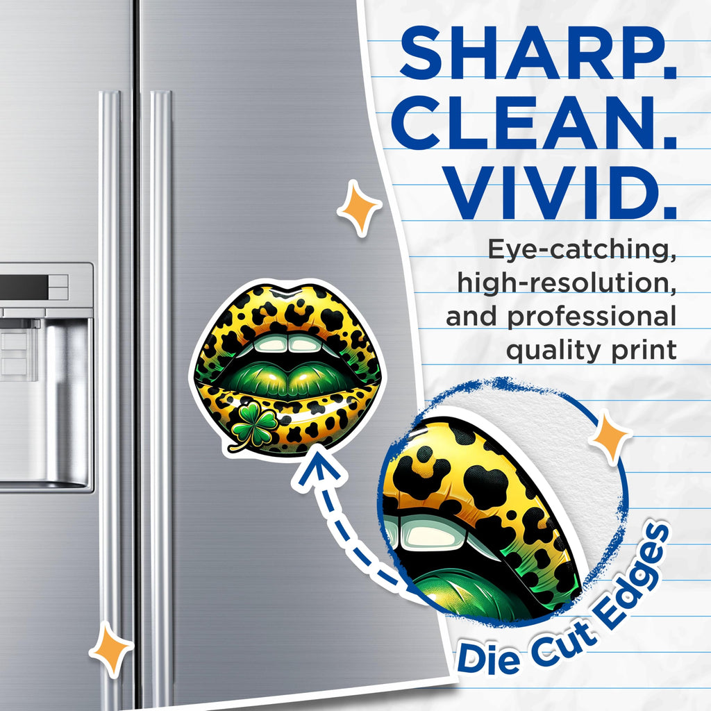 (2 Pack) Leopard Print Lips Magnets - St Patricks Day Decor - Trendy Shamrock Magnets - 5" On Longest Side - Premium Magnet - for Cars, Refrigerators, Toolboxes, Lockers - Made in USA - MAG16677