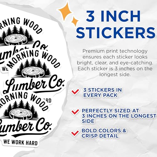 (3 Pack) Lumberjack Decals - Morning Wood Stickers - Lumber Co Decal - 3 Inches On Longest Side - Easy Peel & Apply - Made in USA - 3MCS2196