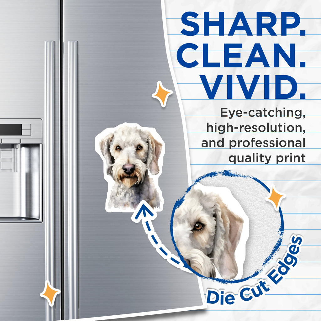 (2 Pack) Bedlington Terrier Magnets - Watercolor Lamb Dog Art - Pet Lover Fridge Decor Animal Head Magnet - 5 Inches On Longest Side - Thick Durable Magnet - Made in USA - MAG24040