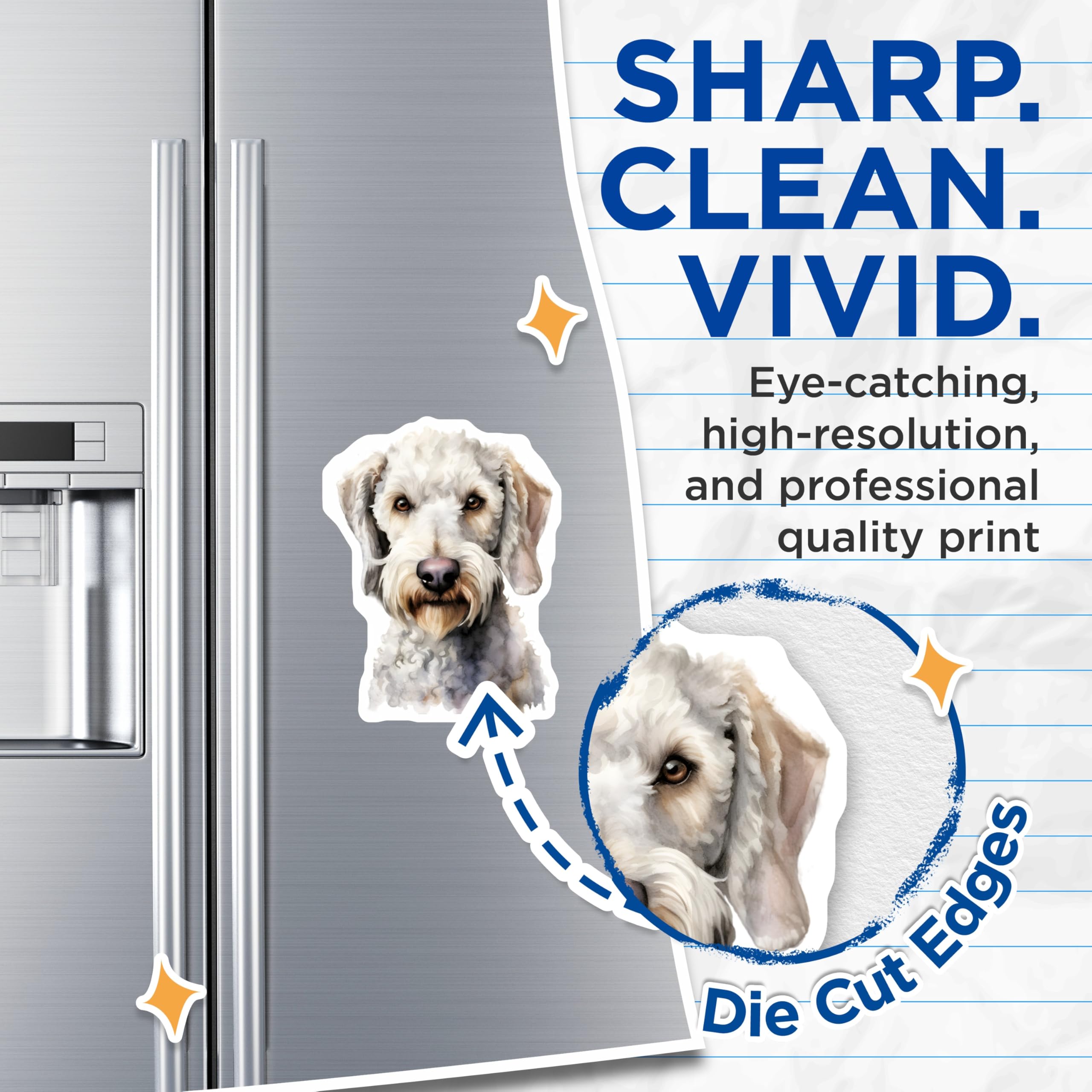 (2 Pack) Bedlington Terrier Magnets - Watercolor Lamb Dog Art - Pet Lover Fridge Decor Animal Head Magnet - 5 Inches On Longest Side - Thick Durable Magnet - Made in USA - MAG24040