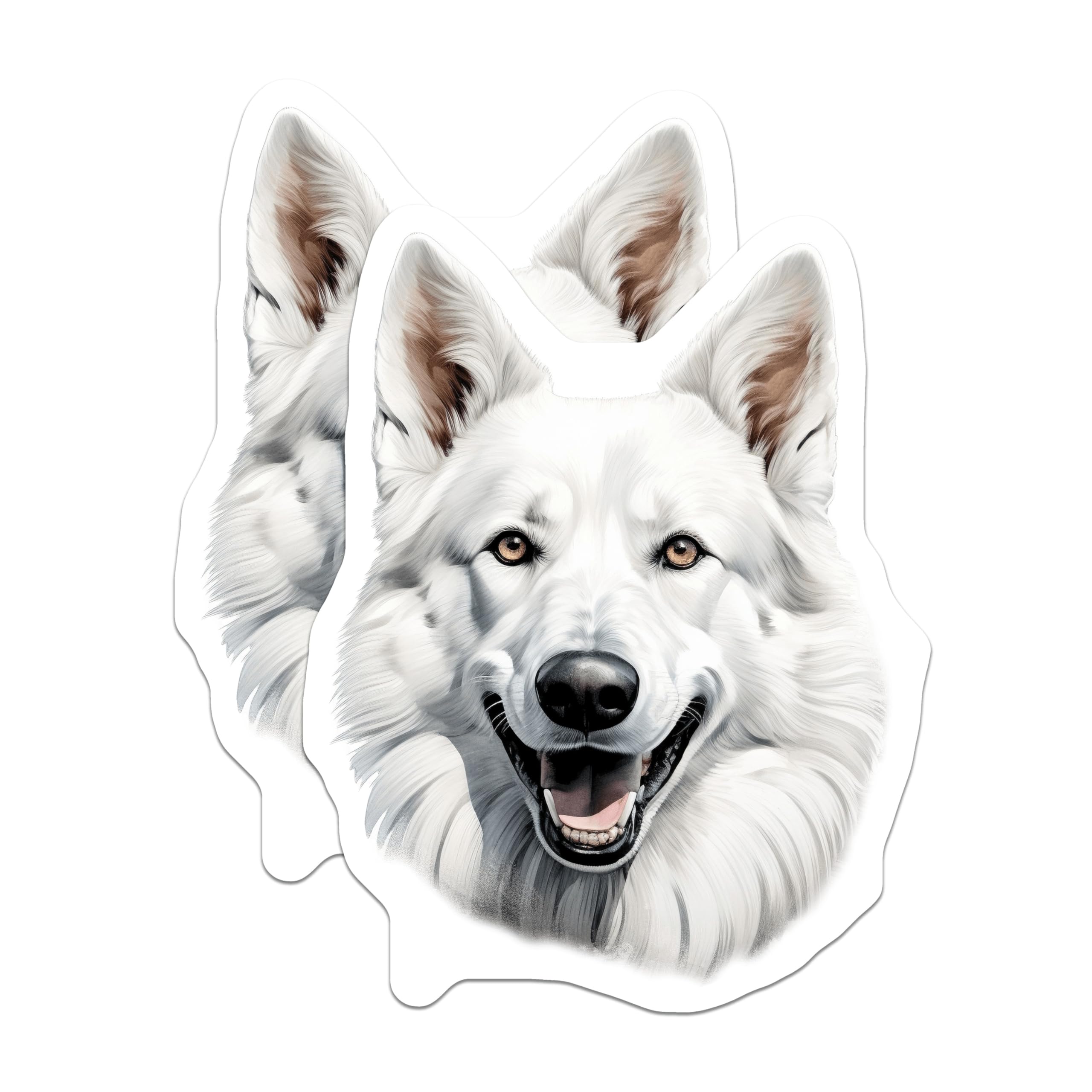 (2 Pack) White German Shepherd Magnets - Dog Breed Lover - Happy Pet Portrait - Refrigerator Decor - 5 Inches On Longest Side - Thick Durable Magnet - Made in USA - MAG29999