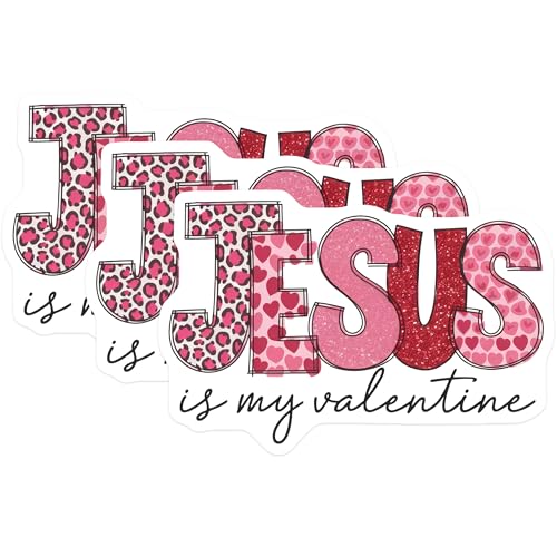 (3 Pack) Jesus is My Valentine Decals - Christian Valentines Day Stickers - Laptop Decals - 3 Inches On Longest Side - Easy Peel & Apply - Made in USA - 3MCS7688