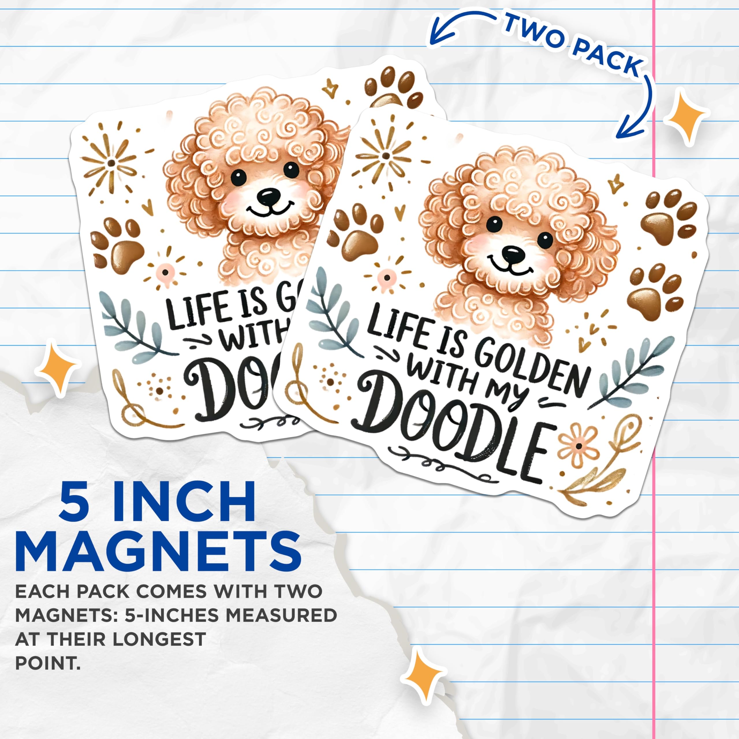 (2 Pack) Doodle Dog Magnets - Golden Doodle Paw Prints - Dog Lover Magnet - 5" On Longest Side - Premium Magnet - for Cars, Refrigerators, Toolboxes, Lockers - Made in USA - MAG15953
