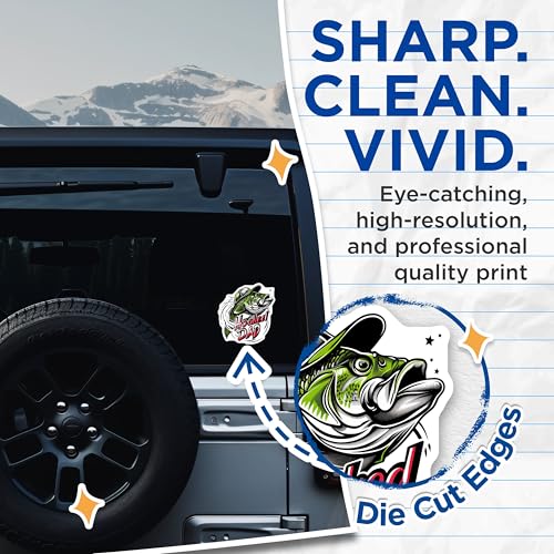 (2 Pack) Hooked Dad Stickers - Fishing Stickers - Outdoor Adventure Stickers - 5" On Longest Side - Sticks to Any Smooth Flat Surface - Made in USA - BMCS3490