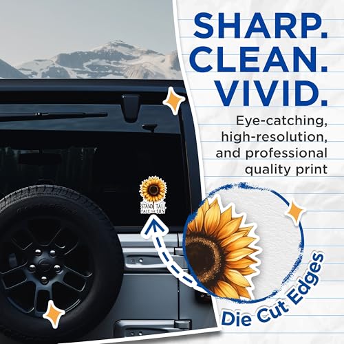 (2 Pack) Inspirational Sunflower Stickers - Stand Tall Face The Sun Stickers - Uplifting Motivational Stickers - 5" On Longest Side - Sticks to Any Smooth Flat Surface - Made in USA - BMCS3033