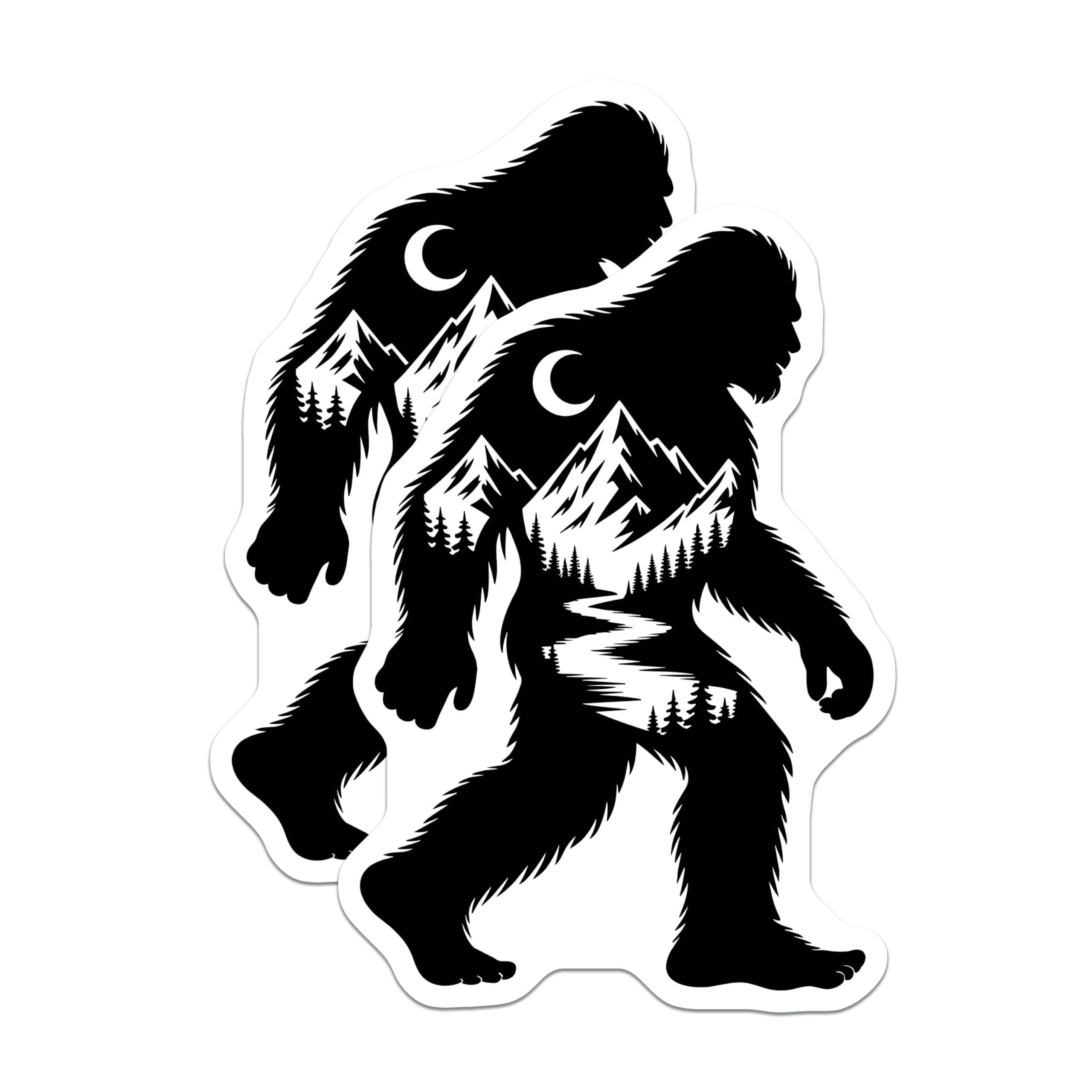 (2 Pack) Bigfoot Magnets - Mountain Forest Silhouette - Sasquatch Cryptid Nature Decor - Outdoor Adventure Magnet Set - 5 Inches On Longest Side - Thick Durable Magnet - Made in USA - MAG22094