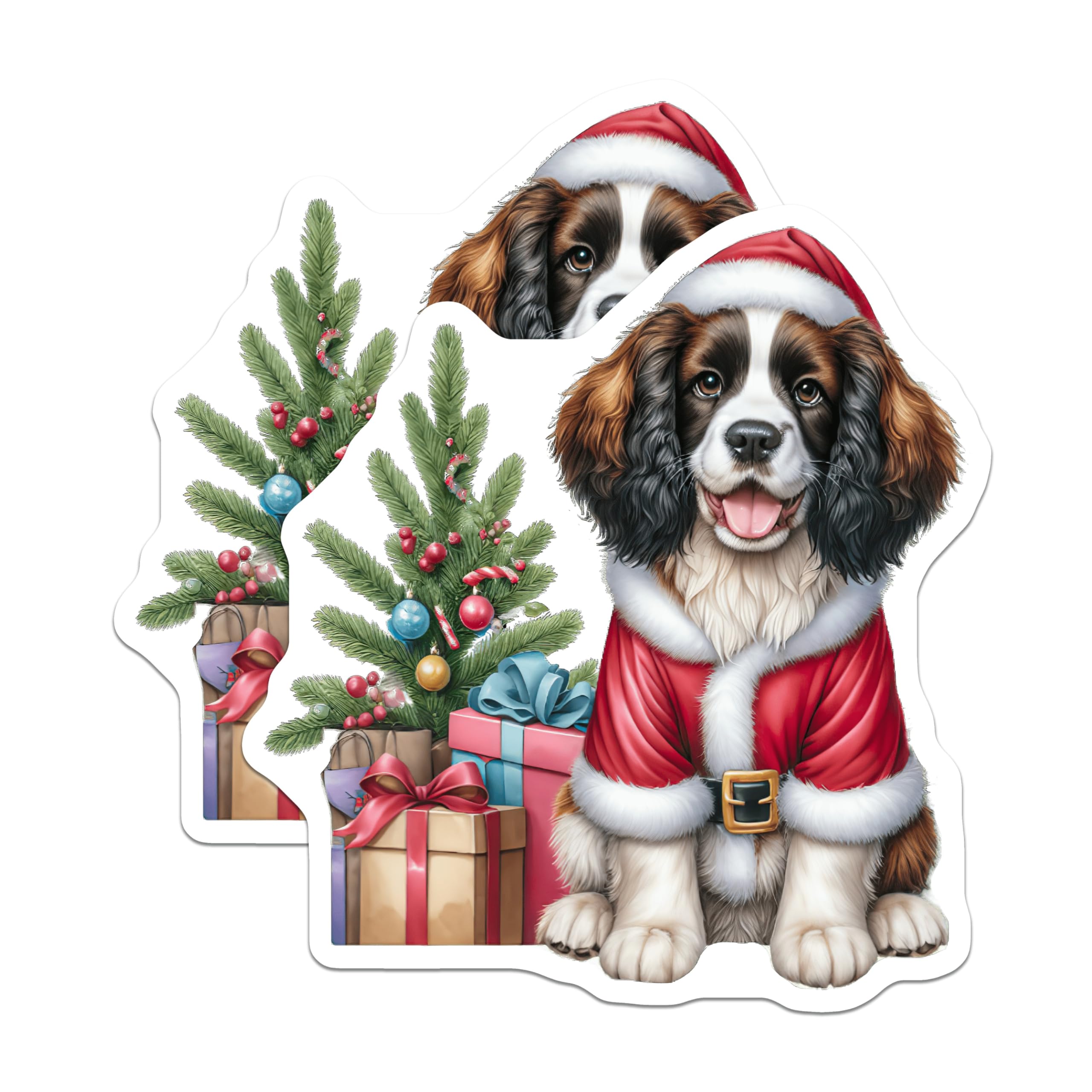 (2 Pack) Cute Christmas Dog Magnets - Santa Puppy Decor - Holiday Refrigerator Magnets for Dog Lovers - 5 Inches On Longest Side - Thick Durable Magnet - Made in USA - MAG30240