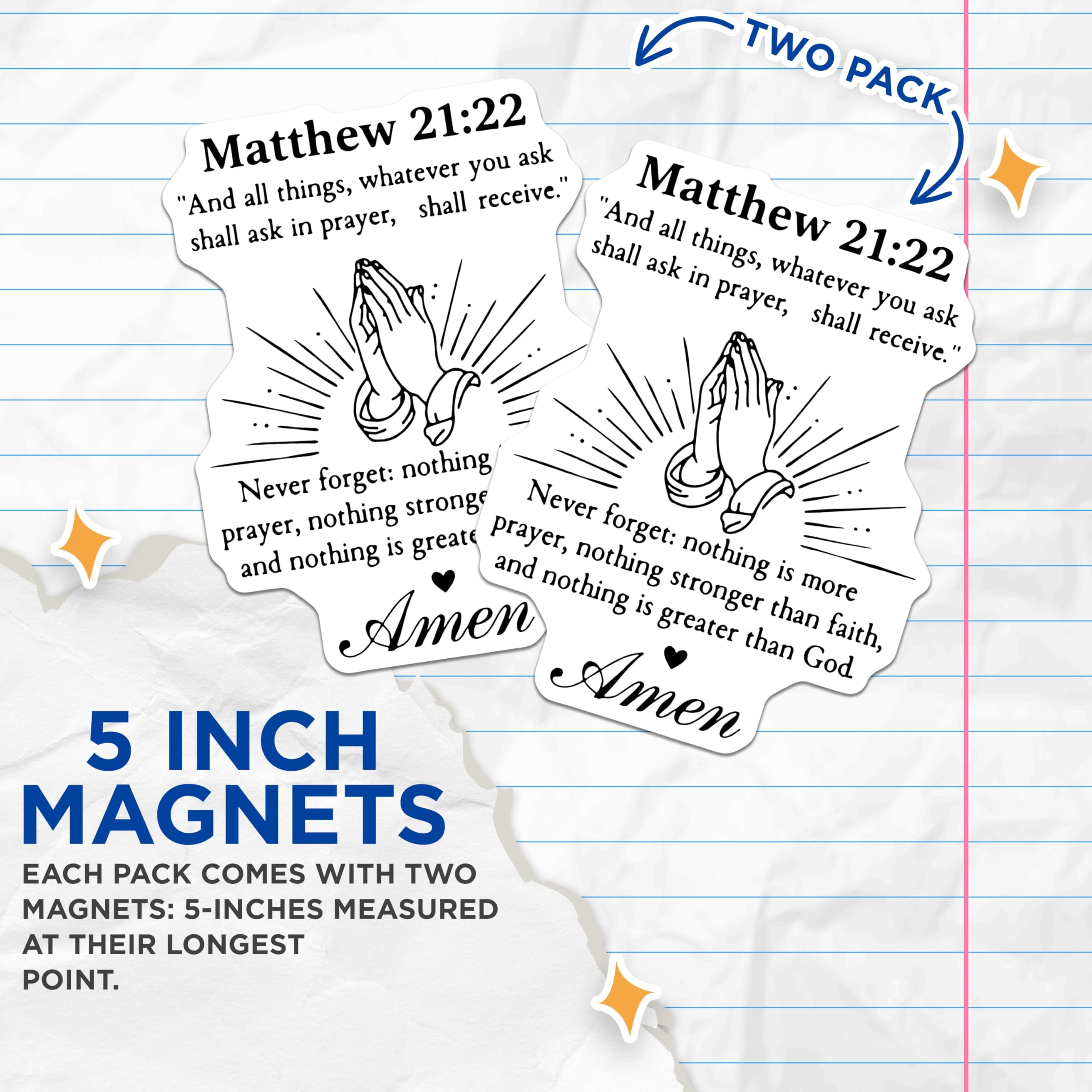 (2 Pack) Religious Quote Magnets - Matthew 21 22 - Prayer Faith God Magnets - 5" On Longest Side - Premium Magnet - for Cars, Refrigerators, Toolboxes, Lockers - Made in USA - MAG15859