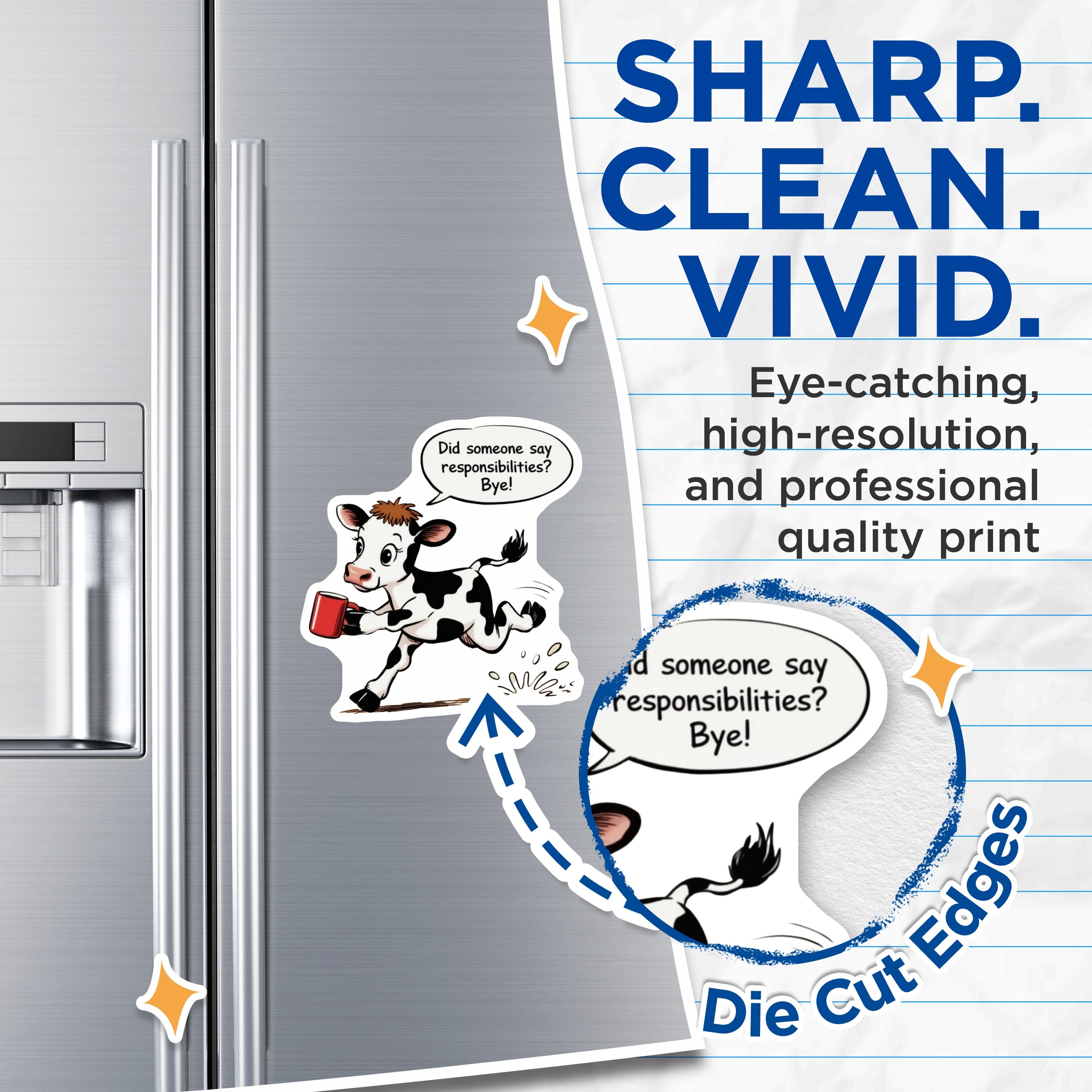 (2 Pack) Funny Cow Magnets - Responsibilities Bye Fridge Decor - Cute Coffee Lover Kitchen Locker Magnet - 5 Inches On Longest Side - Thick Durable Magnet - Made in USA - MAG39446