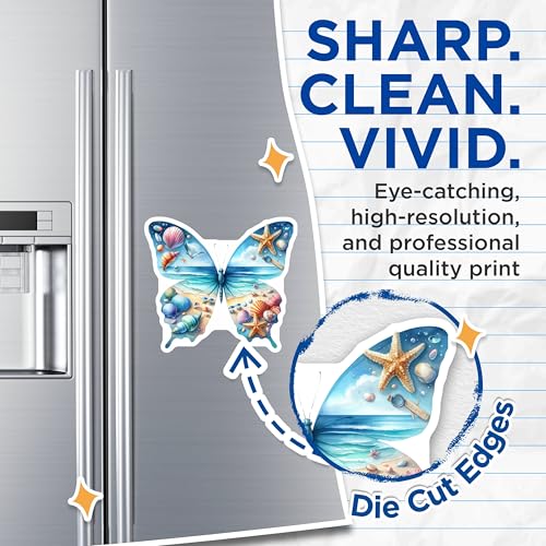 (2 Pack) Butterfly Ocean Beach Scene Magnets - Sea Life Butterfly Decor - Coastal Shells Starfish Magnets - 5" On Longest Side - for Cars, Fridges, Toolboxes - Made in USA - MAG7076