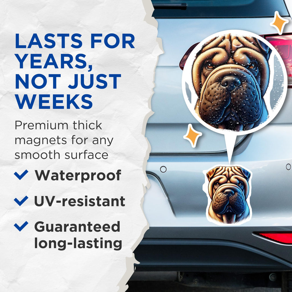 (2 Pack) Shar-Pei Dog Magnets - Wrinkled Dog Breed - Cute Canine Decor - 5" On Longest Side - Premium Magnet - for Cars, Refrigerators, Toolboxes, Lockers - Made in USA - MAG15776